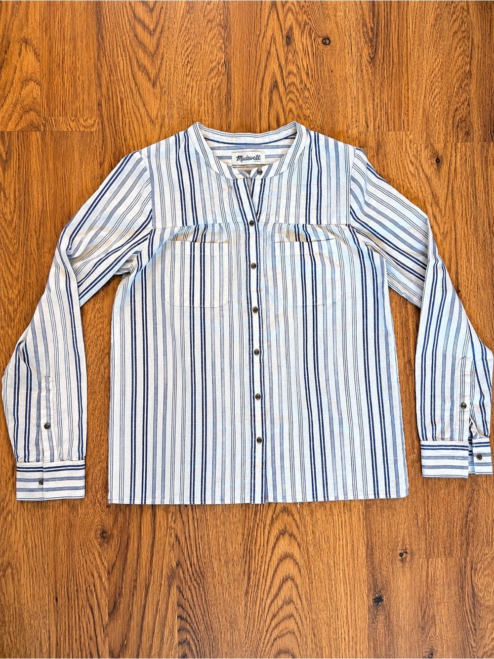 Madewell Women’s Small Blue White Striped Button Front Cotton Popover Shirt Top